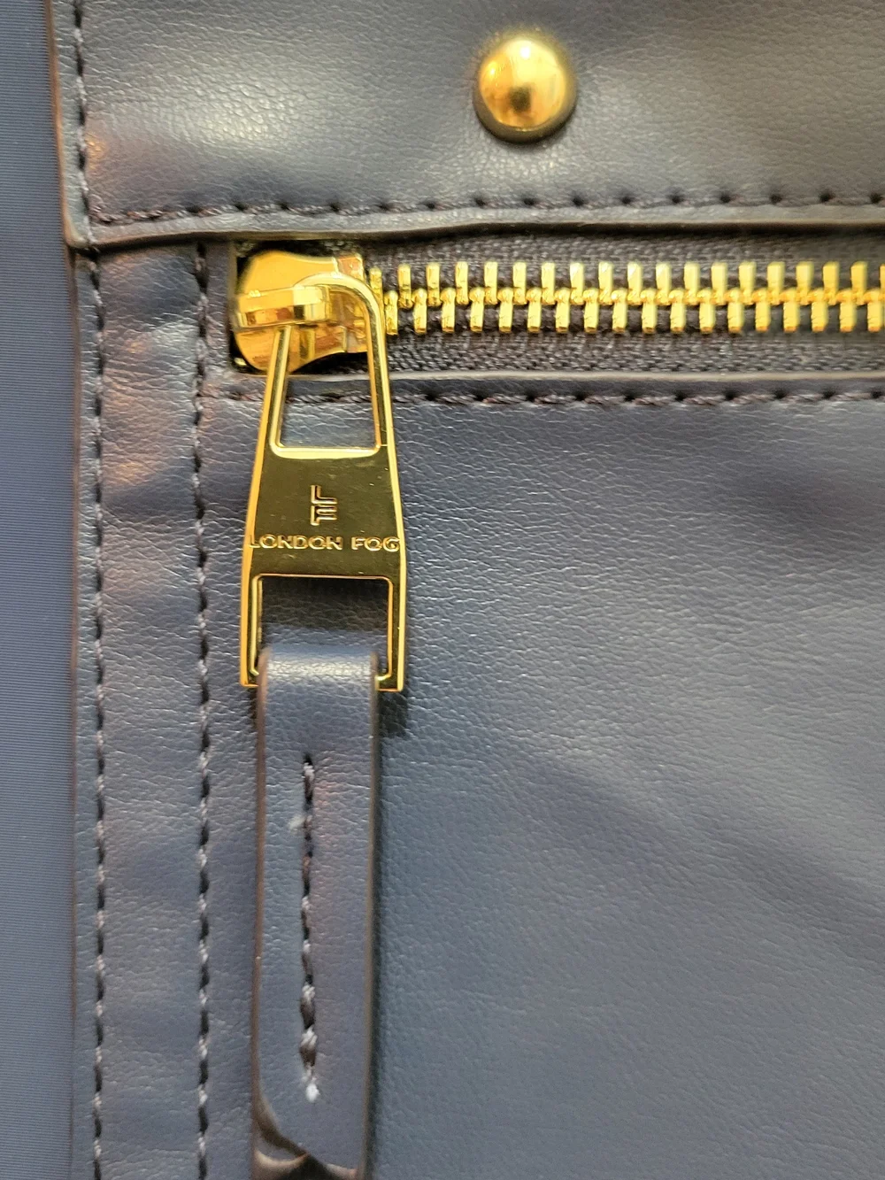 London Fog Navy Tote Bag with Front Zip Pocket